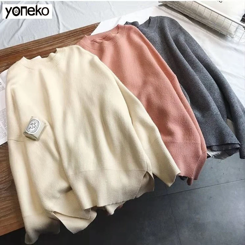 

Yoneko Korean Solid Color Sweater Loose Cashmere Sweater Women Winter Clothes O-Neck Casual Pullovers Plus Size Knit Sweater