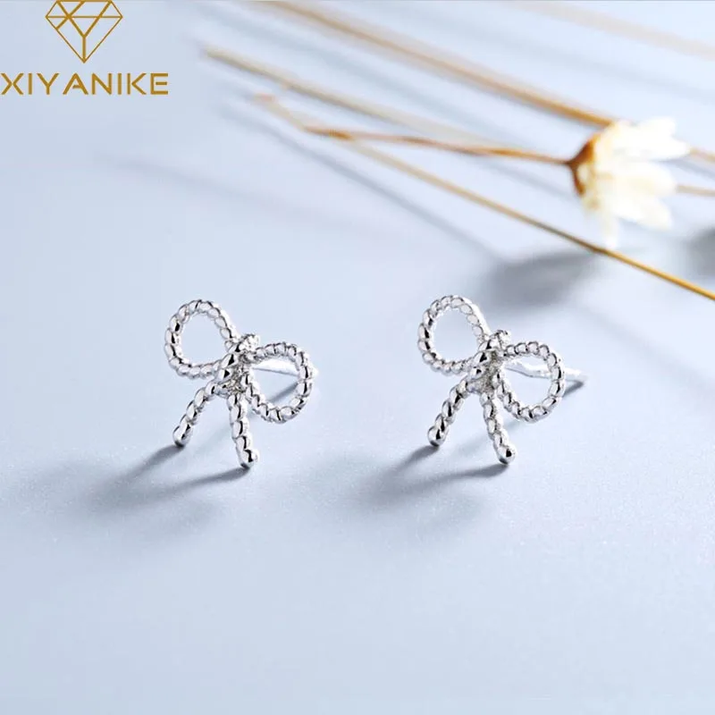 XIYANIKE 925 Sterling Silver Korean Style Creative Prevent Allergy Bowknot Stud Earrings For Women Trendy Elegant Jewelry Gifts | Украшения