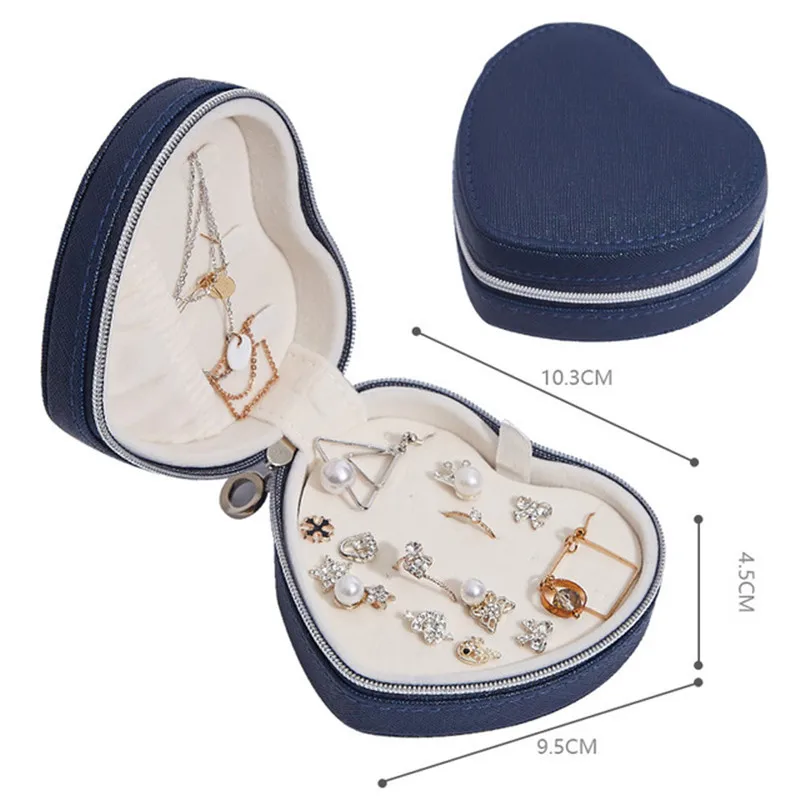 2021 Fashion Small PU Leather Portable Jewelry Box Heart Shape Lovely Jewelry Organizer for Earrings Rings Necklaces Bracelets 2021 new valentine s day series crystal epoxy triple geometric heart shaped earrings pendant diy keychain bag pendant material