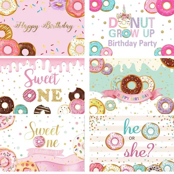 

120X80cm Birthday Backdrops Cotton Candy Donut Lollipop Dessert Photography Backgrounds Baby Shower Photophone Newborn Photocall