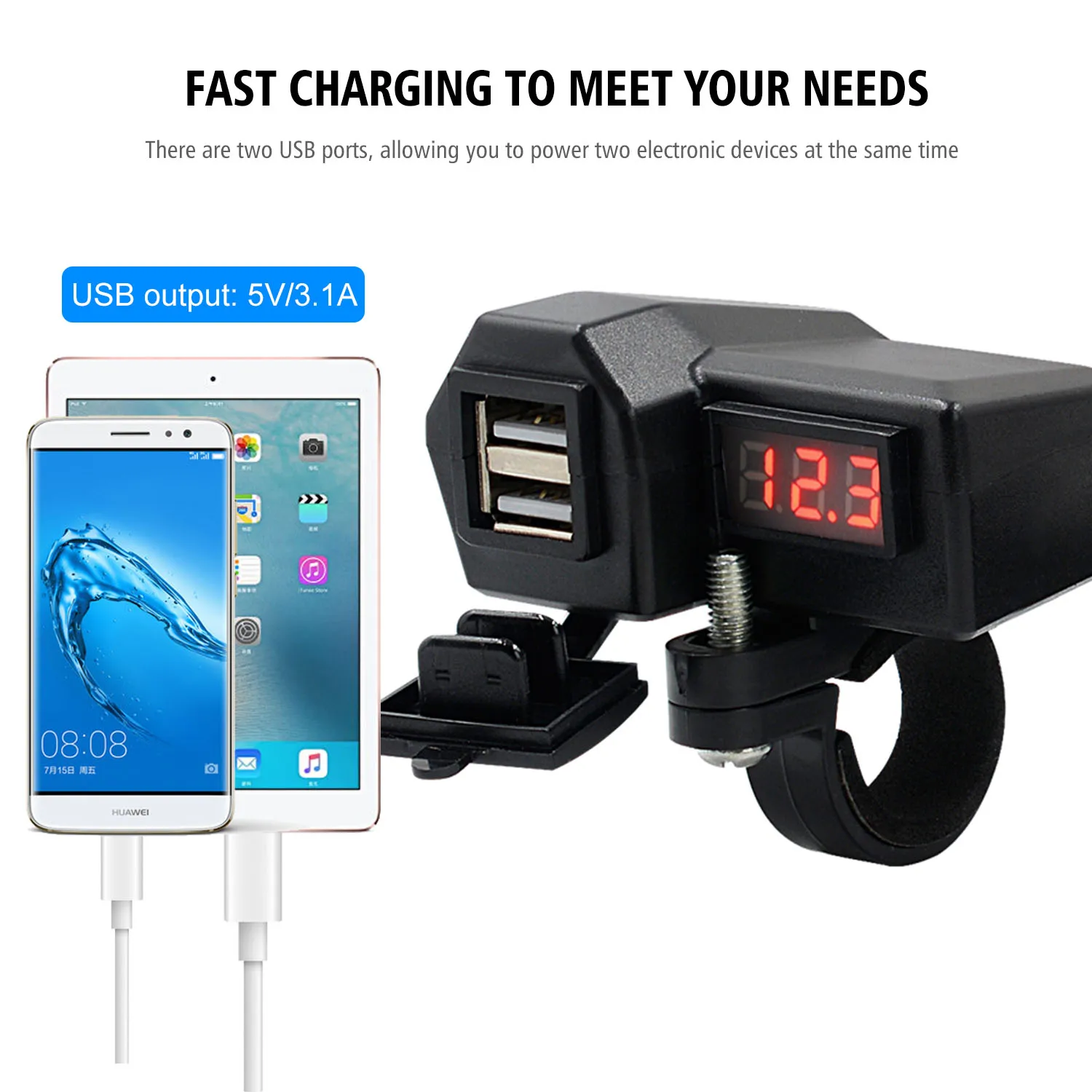 3.4A (RED LED) Motorcyle Charger Motorcycle Accessories Dual USB Cigarette Lighter Voltmeter Display Waterproof Wiring 60CM | Автомобили и