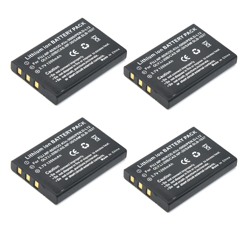 Durapro 4Pc 1200Mah Np-60 Np 60 Np60 Batteria Agli Ioni Di Litio Per Samsung Slb-1037 Per Fujifilm Np-60 Kodak Klic-5000 Per Olympus Li-20B