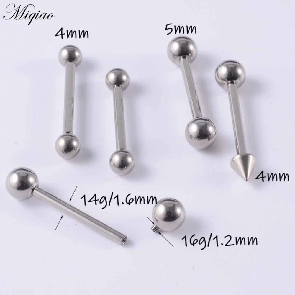 Miqiao 4pcs Trendy Explosion Style Stainless Steel Inner Teeth Round Bead Straight Tongue Nail Body Exquisite Piercing Jewelry