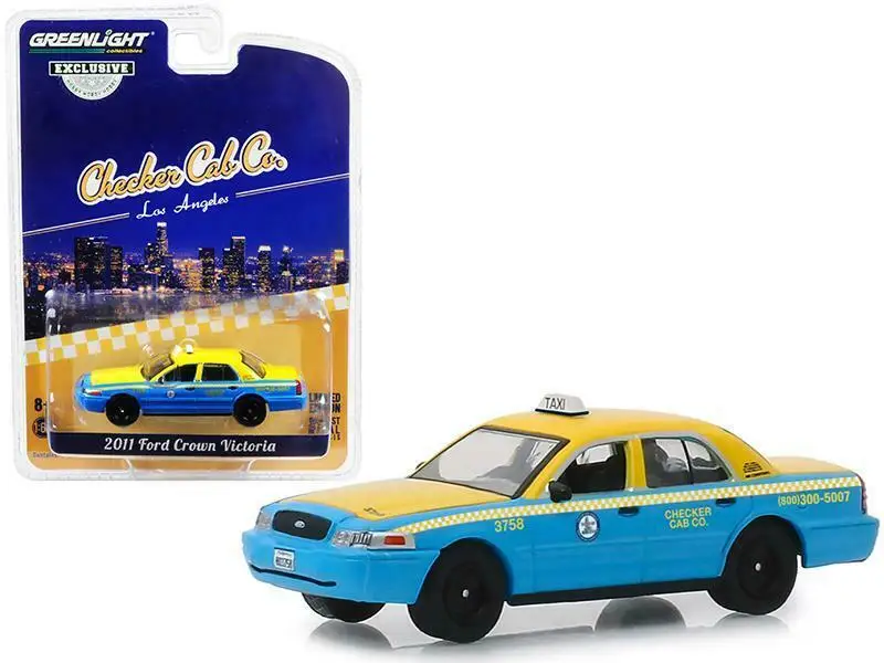 Зеленый свет 1: 64 2011 Ford Crown Victoria Checker такси Игрушечная машина из сплава игрушки для детей литой модельный автомобиль подарок на день рождения