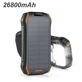

26800mah Solar Power Bank 3.1A Fast Charging Waterproof Wireless Power Bank External Battery Charging For smart Mobile Phone