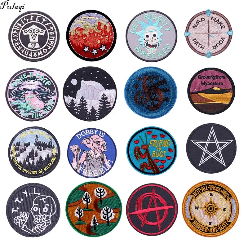 

Pulaqi Elf Animal Round Patches For Clothes Mountain Badge Iron On Patches On Jacket Clothes Ironing Stickers Appliques Stripes