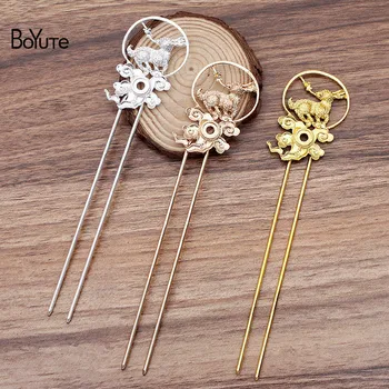 

BoYuTe Wholesale (5 Pieces/Lot) Metal Alloy 33*50MM Flower Hair Stick Diy Hand Made Retro Palace Hair Jewelry Accessories