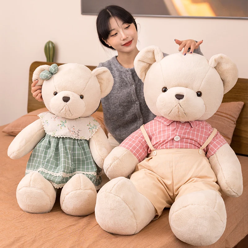 1pc 40/60/80cm Lovely Couple Teddy Bear With Cloth Plush Toys Dolls Stuffed Toy Kids Baby Children Girl Birthday Christmas Gift | Игрушки и