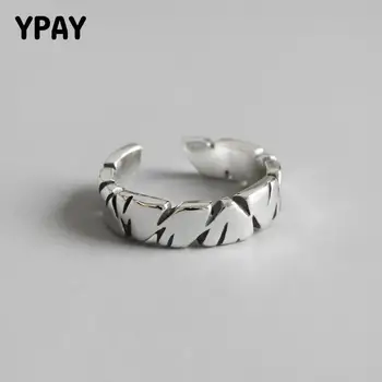 

YPAY Authentic 925 Sterling Silver Ring Irregular Carved INS Open Rings for Women Vintage Do the Old Bague Fine Jewelry YMR719