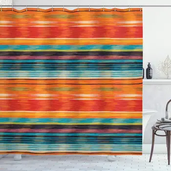 

Mexican Ornament Shower Curtain Vibrant Vintage Aztec Pattern with Gradient Blurred Lines Ecuador Crafts Image Bathroom