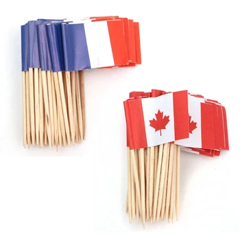 

Lot of 50 Pcs Mini Wooden Toothpick with Flag for Decor of Party Fruit Pastry - France (Blue, White, Red)