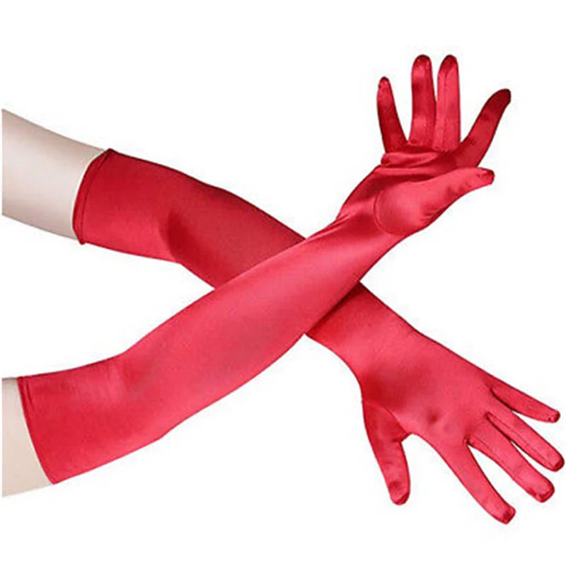 Gants longs en Satin pour femmes, couleur unie, pour bal d\'opéra, Costume de bal