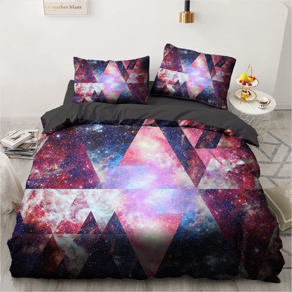 Bedding Sets 3D Geometric Nebula Duvet Quilt Cover Set Comforter Bed Linen Pillowcase King Queen Double