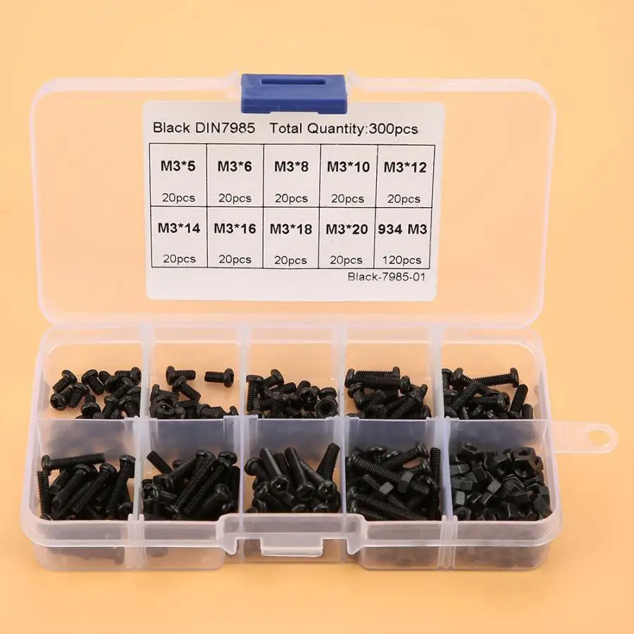 300pcs M3 Black Carbon Steel Pan Head Cross Drive Screw Bolt Nut Assortment Kit Screws | Обустройство дома