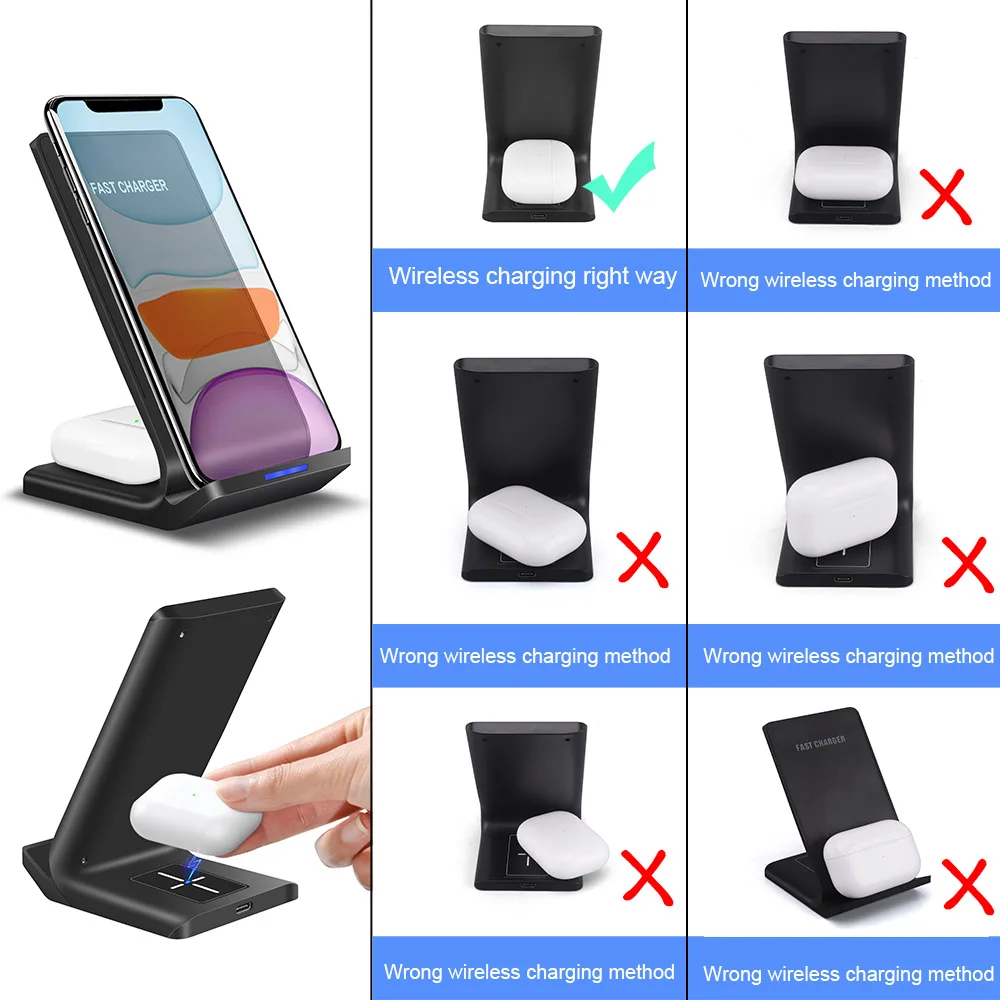 Беспроводное зарядное устройство FDGAO 2 в 1 Qi для iPhone 12 11 XS XR X Airpods Pro 15 Вт быстрая