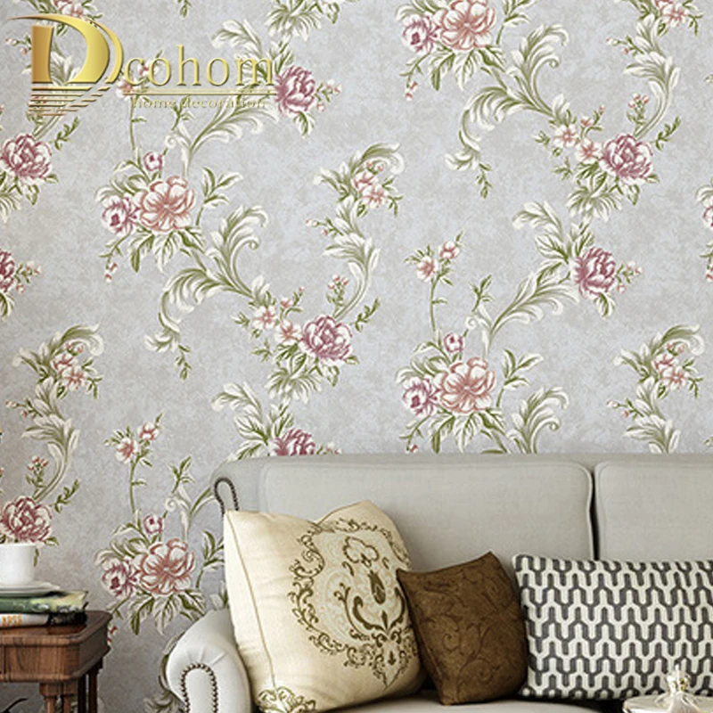 GreenTealFloralEmbossedWallpaperForBedroomLivingRoomWalls