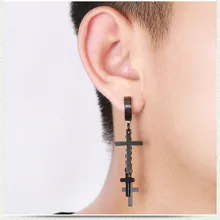 Black Cross Ear Bone Clip Punk Stainless Steel Stud Earrings for Men and Women Clip on Fashion Korean Earrings Jewelry Party