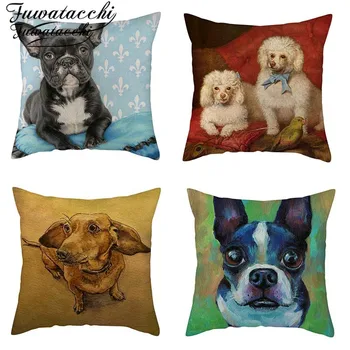 

Fuwatacchi Linen Cute Dogs Cushion Cover Cute Poppy Corgi Husky Frensh Bull Dog Golden Retriever Throw Pillow Cover Pillowcase