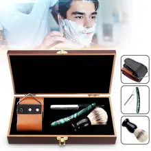 Деревянная ручка прямой бритва стальное лезвие для острых уже борода Уход Комплект 3 шт Обрезка щетка для бритья