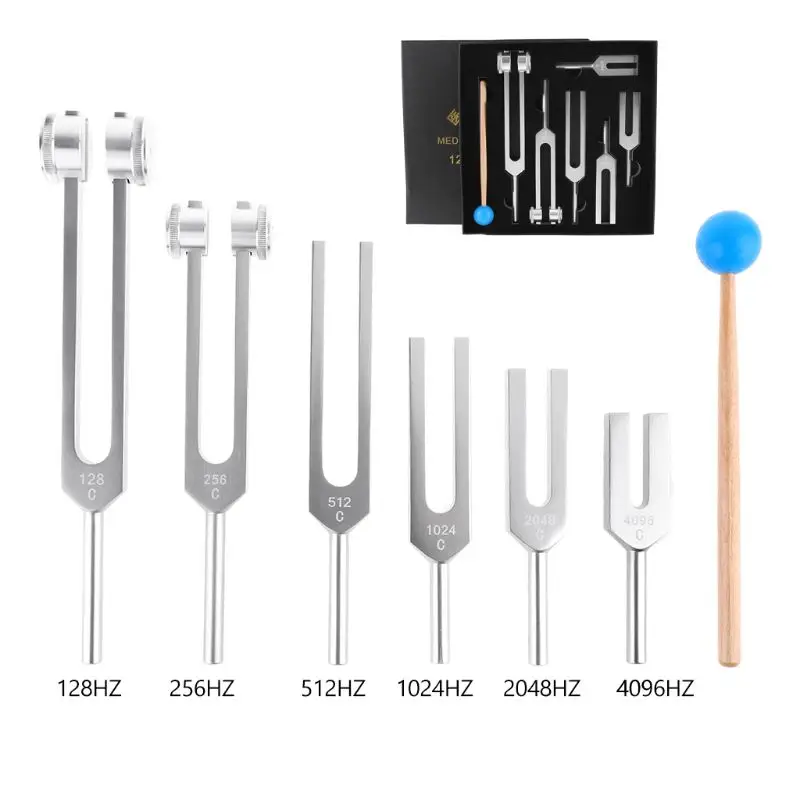 New 6Pcs/Set Aluminum Medical 128Hz-4096Hz Tuning Fork Kit Healing Sound Vibration
