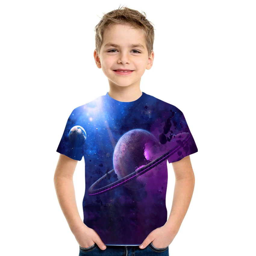 Starry Sky Childrens Summer Short Sleeve Printing T-Shirts 