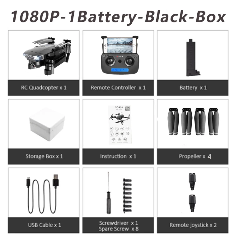 FN, новинка 1080 года, Дрон с камерой SG901, 4 K, P, HD, двойная камера, следуем за мной, Квадрокоптер, FPV, Профессиональный gps, долгий срок службы батареи, игрушка для детей - Цвет: 1080P-1Battery-Box