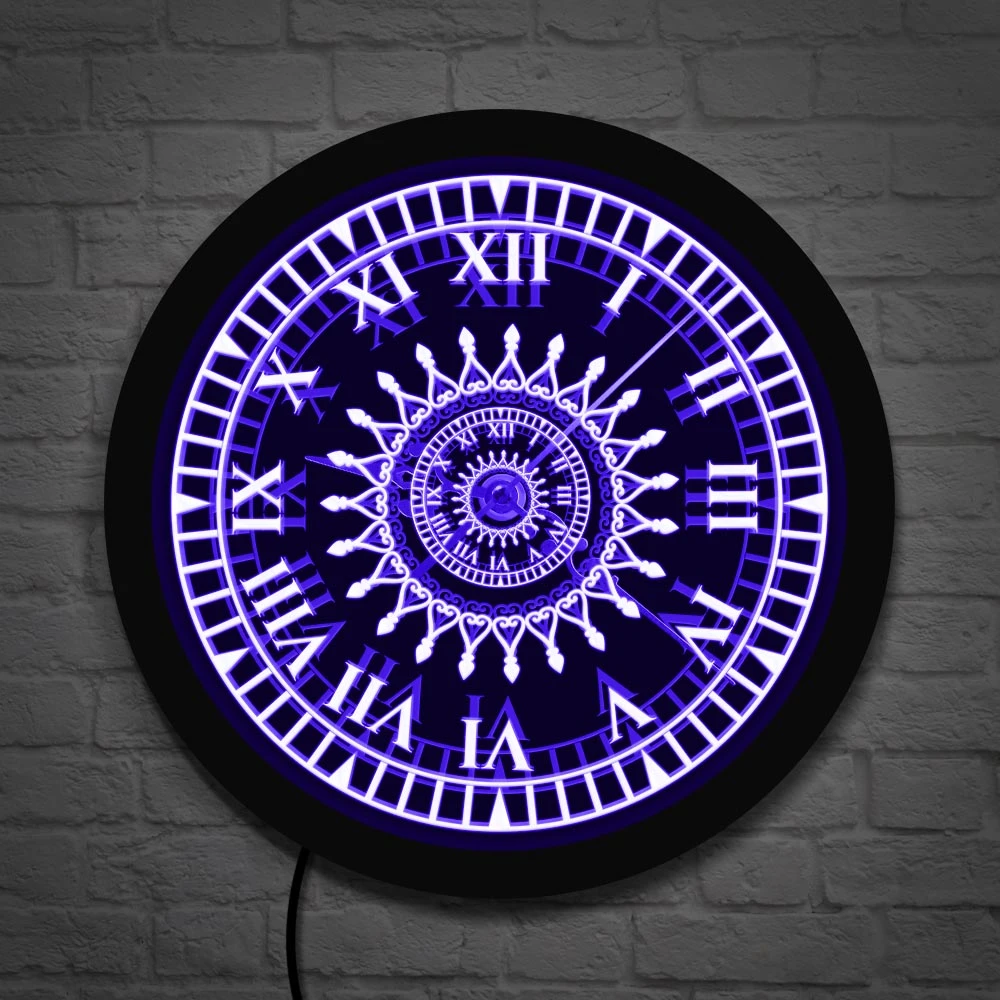 Download Mandala Flower Design Living Room Wall Decor Led Neon Sign Lighted 3d Wall Clock With Roman Numerals Spiritual Geometric Pattern Wall Clocks Aliexpress