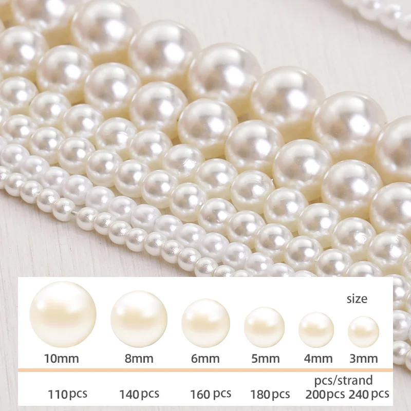 XiChuan 3/4/5/6/8/10mm Pearl High Quality ABS Beads Necklace Earring Pearl Diy Jewelry Accessories Loose Pearl for Needlework