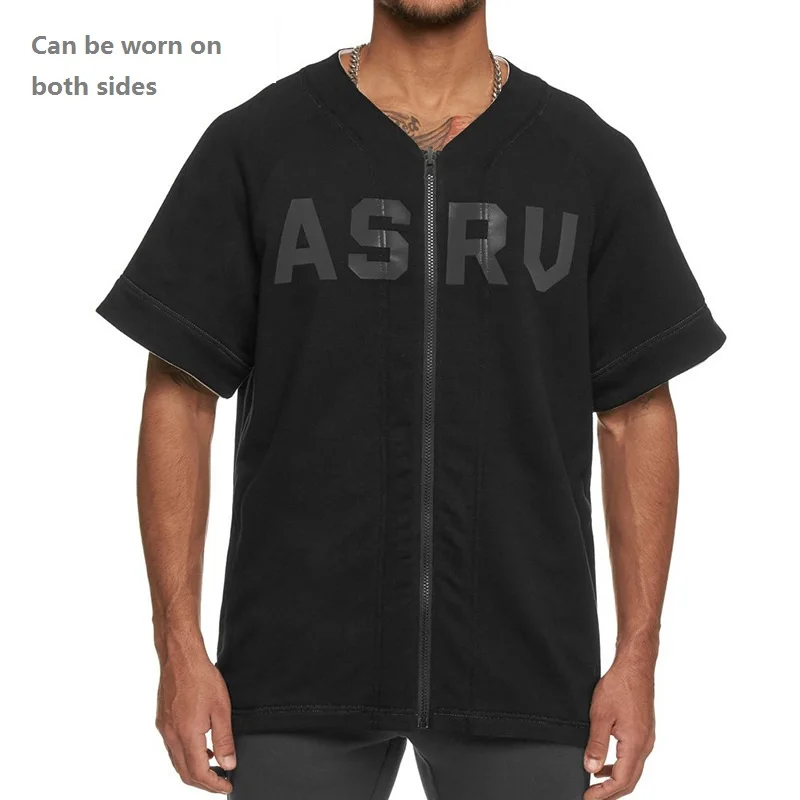 

2020 Summer New T-shirt Men's Double-sided Wearable Fashion Loose Casual Zipper Cardigan Half Sleeve Sports Gym Short Sleeve Top