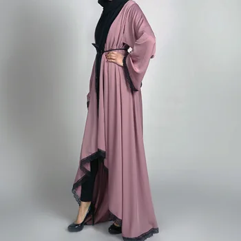 

Turkey Islamic Muslim Abaya Dress Lace Irregular Hem Kaftan Open Abaya Outwear Long Robe Lace-up Hijab Tunic Arab Jubah Vestidos