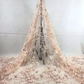 

Exquisite line embroidered sequins lace African lace Nigeria lace fabric French tulle for dress skirt dress DIY apparel fabric