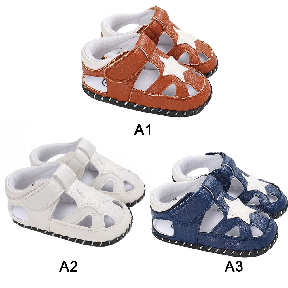 Summer Baby Soft Bottom Shoes Boys Girls Sailor Breathable Sandals Baby Toe Cap Covering Boys PU Leather Sneakers