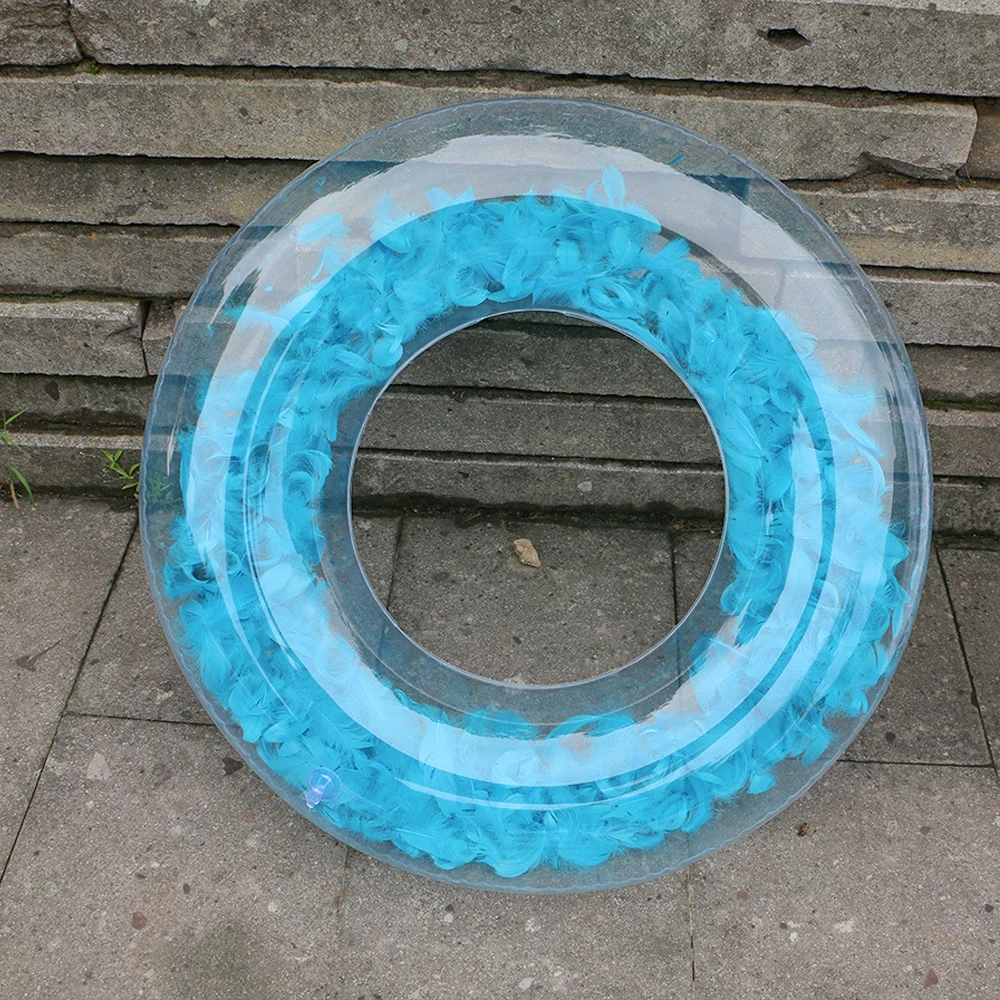 Feathers inside adult Pool floats Transparent Inflatable Swimming Circle Water float Buoy Rubber Swim Ring PVC Boat Pool Toys