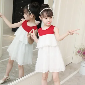 

Sleeveless Patchwork Summer Dresses Teenage Girls Layered Princess Dress Baby Kids New 2020 Sundress Children Holiday Dresses