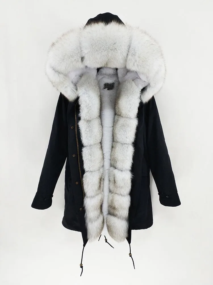 Женское пальто на натуральном лисьем меху FURTJY, длинная парка с капюшоном, теплая, толстая съемная подкладка, зимний сезон - Цвет: 21