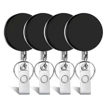 

4 Pieces Retractable Badge Holder ID Badge Holder Heavy Duty Badge Reel with Keychain Ring Clip for ID Key Card Badge