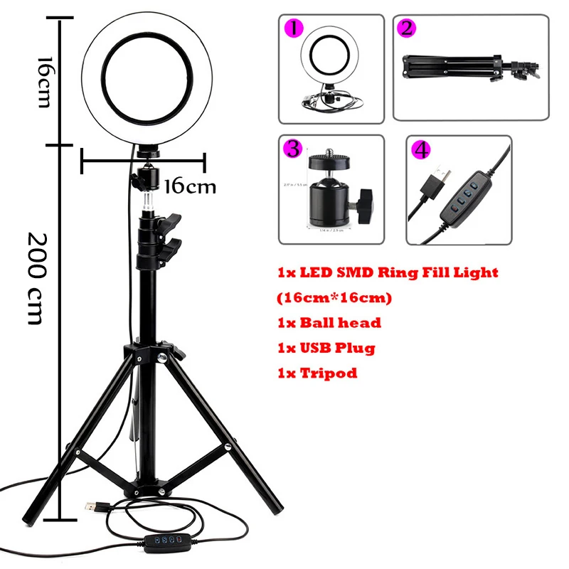 MAMNE LED Ring Light Photo Studio Selfie Dimmable Photography Lighting For Youtube Video Live Streaming Ring lamp With Tripod - Цвет: 04