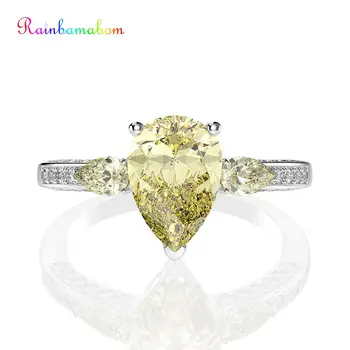 

Rainbamabom 925 Solid Sterling Silver 7 *10 MM Pear Citrine Gemstone Wedding Engagement Ring Women Fine Jewelry Gifts Wholesale