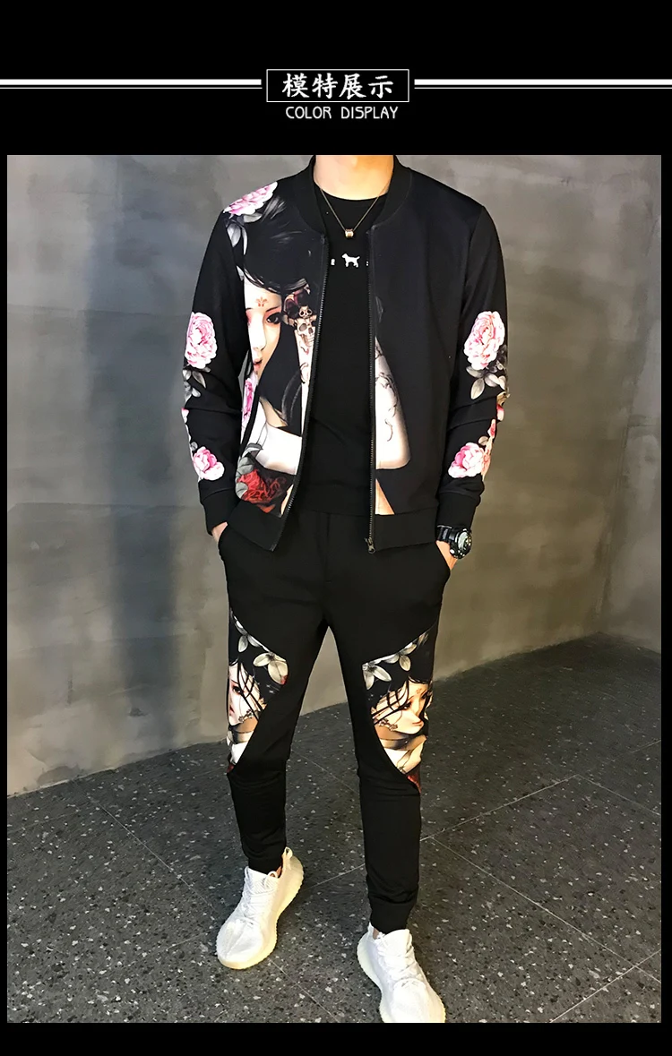 Casual Active Suit Zipper Outwear 2PC Jacket+Pants Sets Autumn Men's Sportwear Suit Sweatshirt Tracksuit Without Hoodie Men