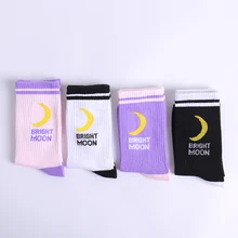 5 пар, женские носки с изображением Луны и букв, эластичные дышащие милые хлопковые носки SER88