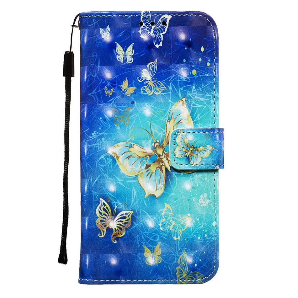 Цветной кожаный чехол с бабочкой для samsung Galaxy S10 S10E S9 Plus Note 10, откидной Чехол-подставка для iPhone 11 Pro Max XR XS X 6 7 8 - Цвет: Gold Butterfly