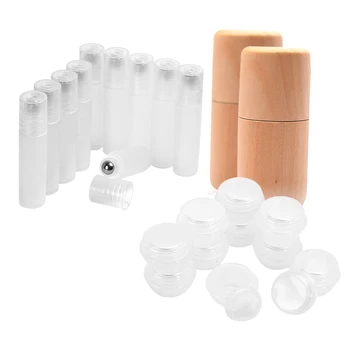 

10pcs Empty Eye Cream Jars+2pcs Wood Essential Oil Bottles Storage Box +10x Roll-on Perfume Containers