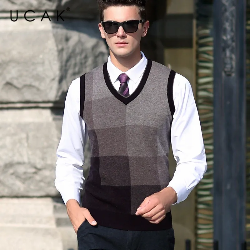 UCAK Brand Pure Merino Wool Sweater Vest 2019 New Arrival Casual Autumn Winter Pull Homme Streetwear 1 UCAK Brand Pure Merino Wool Sweater Vest 2019 New Arrival Casual Autumn Winter Pull Homme Streetwear 4