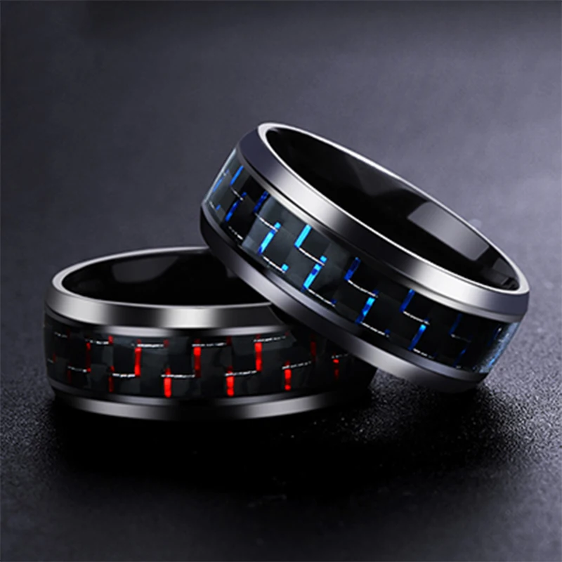 Man Ring Carbon Fiber Dragon Inlay Comfort Fit Stainless steel For Men Wedding Band wedding rings,finger rings,jewelry rings,ring jewelry