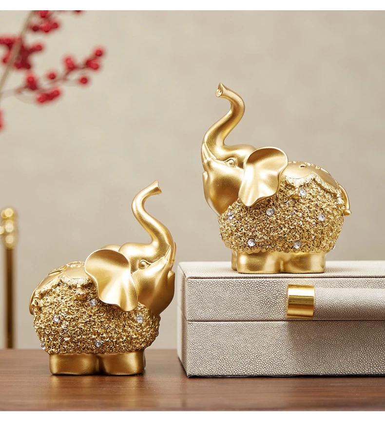 樹脂製の動物の置物,ゴールド,象の彫刻,リビングルームの装飾,モダンなオフィスやデスクの風水の装飾