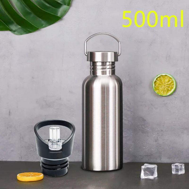 500ml Нержавеющая сталь Спортивная бутылка для воды с трубочкой гидро фляга горячей и холодной воды бутылки соломинки Кепки 500/750/1000 мл - Цвет: 500ml