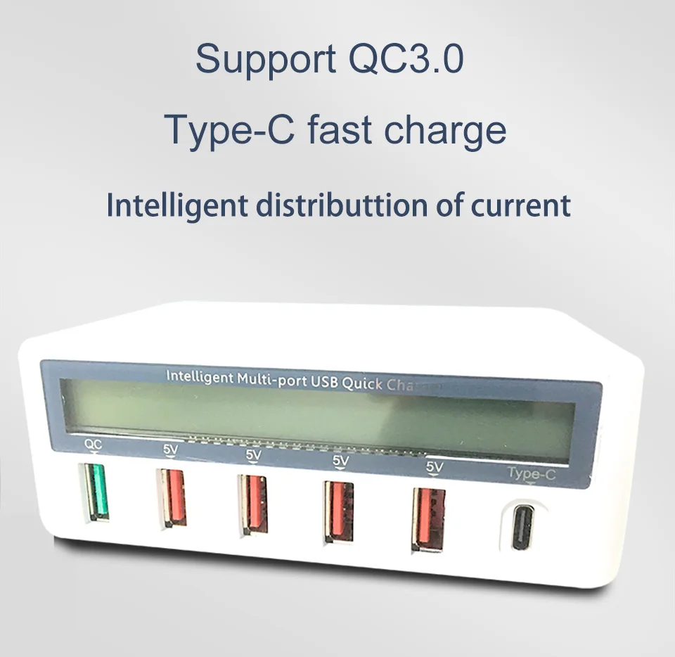 QC USB зарядное устройство type-C порты Smart Charging 3,0 многопортовое дорожное зарядное устройство lcd цифровой дисплей станция многопортовая usb зарядка