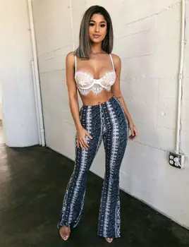 

Meihuida Women Summer Loose Print Pantalon Femme Long Pants Stretchable Bottom High Waist Trousers Flare Wide Leg Pants