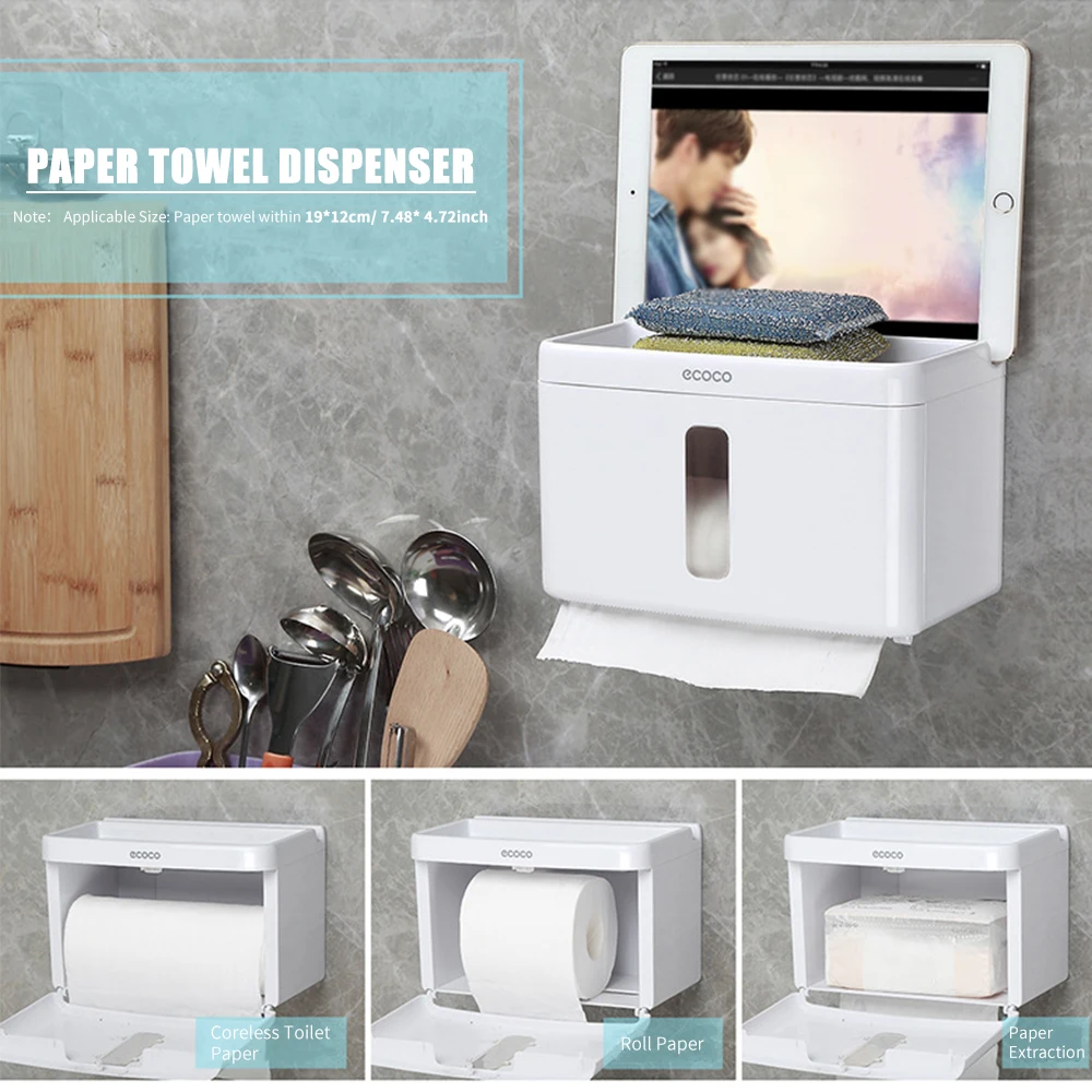 Ecoco диспенсер для бумажных полотенец Настенный Держатель для ванной рулон бумаги без сердечника коробка для салфеток для туалета дома Бумажные полотенца диспенсер
