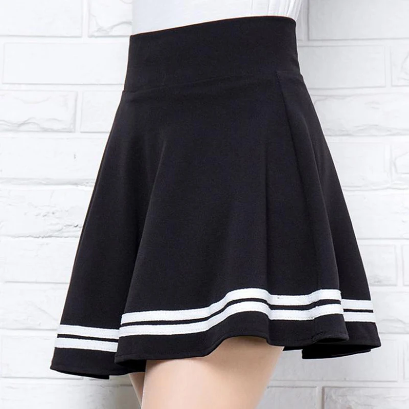 High Waist Pleated Skirts Women New Korean Striped A-line Mini Skirt Female Elastic Waist Sweet Girls Dance Skirt